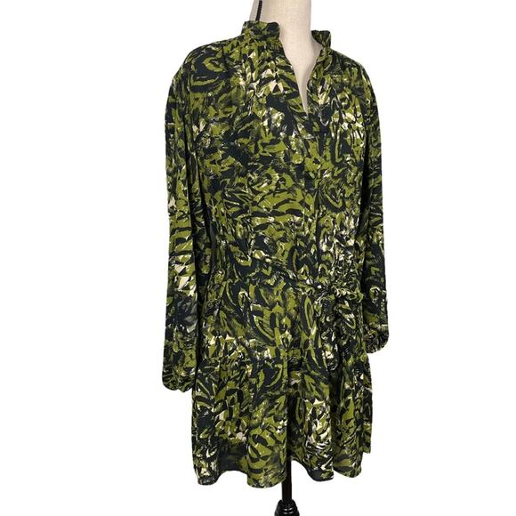Topshop Mini Dress Ruffle Hem Abstract Print Black Green Size 4 NWOT - Picture 3 of 9